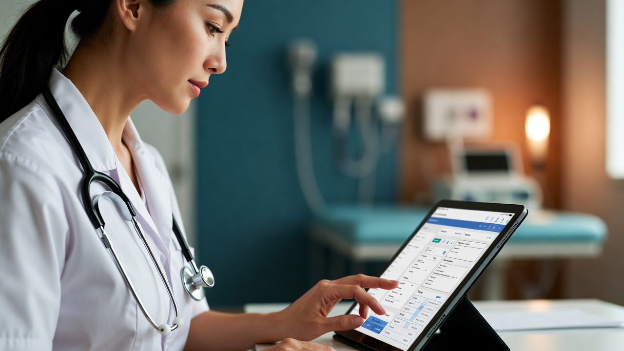 Doctor using EMRPad on tablet