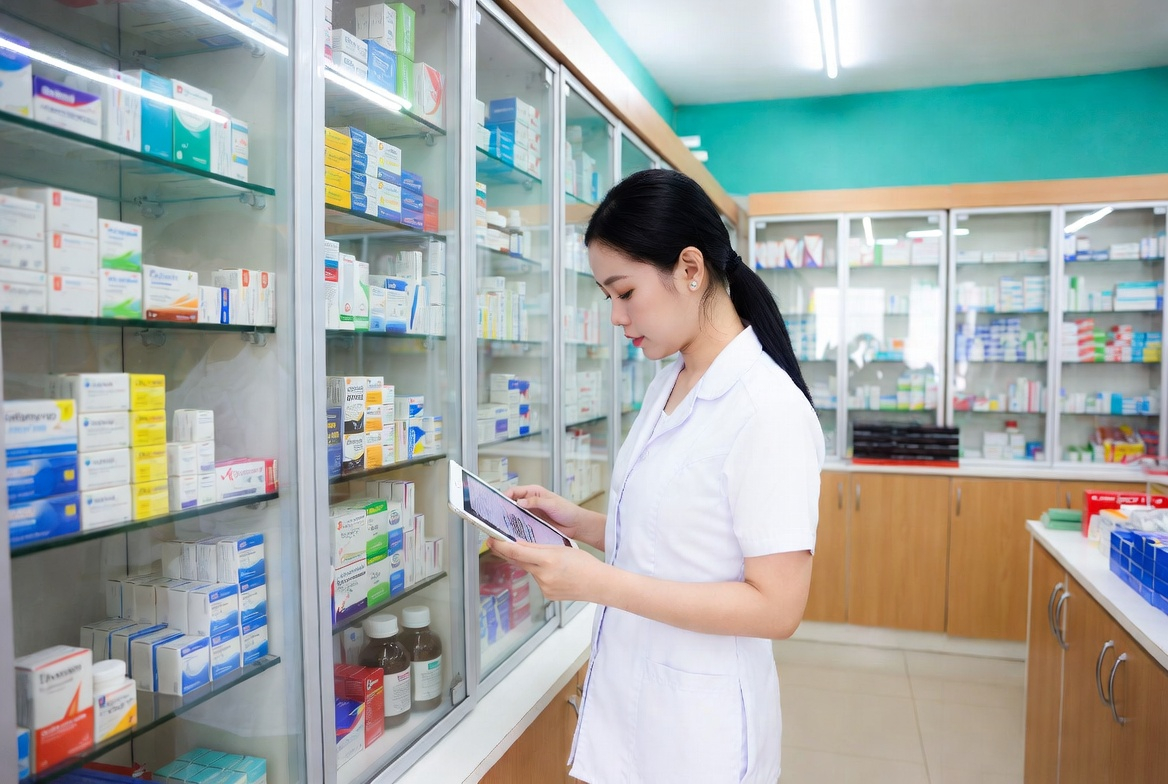 Pharmacist managing inventory